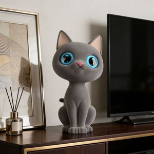 ตุ๊กตาแมวสีเทาขนฟูน่ารัก ของตกแต่งบ้าน ของขวัญตั้งโต๊ะ - Product Image 4