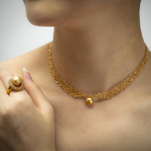 Collar de encaje dorado de 18K para mujer, Perla de mar 5A, cadena ajustable para regalo - Product Image 2