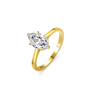 Anello Nuziale <span class=keywords><strong>da</strong></span> Donna in <span class=keywords><strong>Argento</strong></span> Sterling 925 Placcato Oro 18k con Zirconia Cubica Taglio Marquise, Accessorio per Abito <span class=keywords><strong>da</strong></span> <span class=keywords><strong>Sposa</strong></span> di Alta Gioielleria - Product Image 1