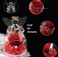 Fleurs éternelles conservées Rose dans un dôme en verre d'ange avec boîte-cadeau Figurines d'ange Couvercle en verre Real Rose