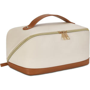 Water Resistant Travel <b>Cosmetic</b> Bag Portable PU Leather <b>Cosmetics</b> Storage Holder Large Capacity Makeup <b>Organizer</b> Bags for Women - Product Image 1