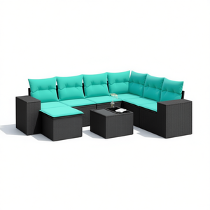 Set di divani da giardino in polyrattan nero, 8 pezzi con cuscini, mobili da esterno dal design moderno e contemporaneo - Product Image 1