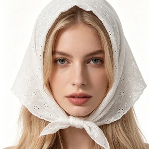 Solid Floral Eyelet Triangle Headscarf Women <b>Sweet</b> Hollow Fabric Tie Headband Lace Head Kerchief Boho Hair Wrap Accessories - Product Image 1