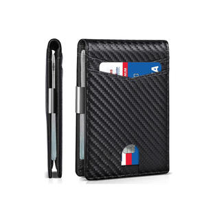 Porte-cartes RFID AndoBag pour hommes, en fibre de carbone contrastée, avec système pop-up, portefeuille court, pince à billets tendance en aluminium. - Product Image 3