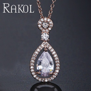 Rakol สร้อยคอแฟชั่น NP2043โซ่ทองและเงินทำจากทองเหลืองคริสตัลเพทายหินหยดน้ำเครื่องประดับสร้อยคอสำหรับเพื่อนเจ้าสาว - Product Image 5