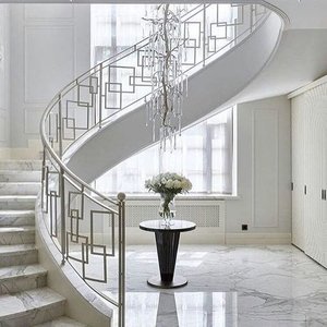 Thiết Kế Cầu Thang Cong Sang Trọng Nội Thất Khách Sạn Villa Lobby Xa Hoa Customized Wrought Sắt Guardrail Marble Bước Cong Cầu Thang - Product Image 1