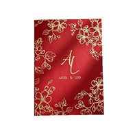 Ensemble d'invitations de mariage rectangulaires de style européen, rouge et or, à trois volets, bilingues chinois-anglais, avec dragon et phénix estampés à l'or