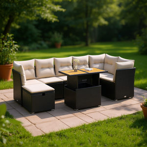 Ensemble de canapés de jardin en rotin noir réglable avec rangement, mobilier d'extérieur pour jardin - Product Image 2