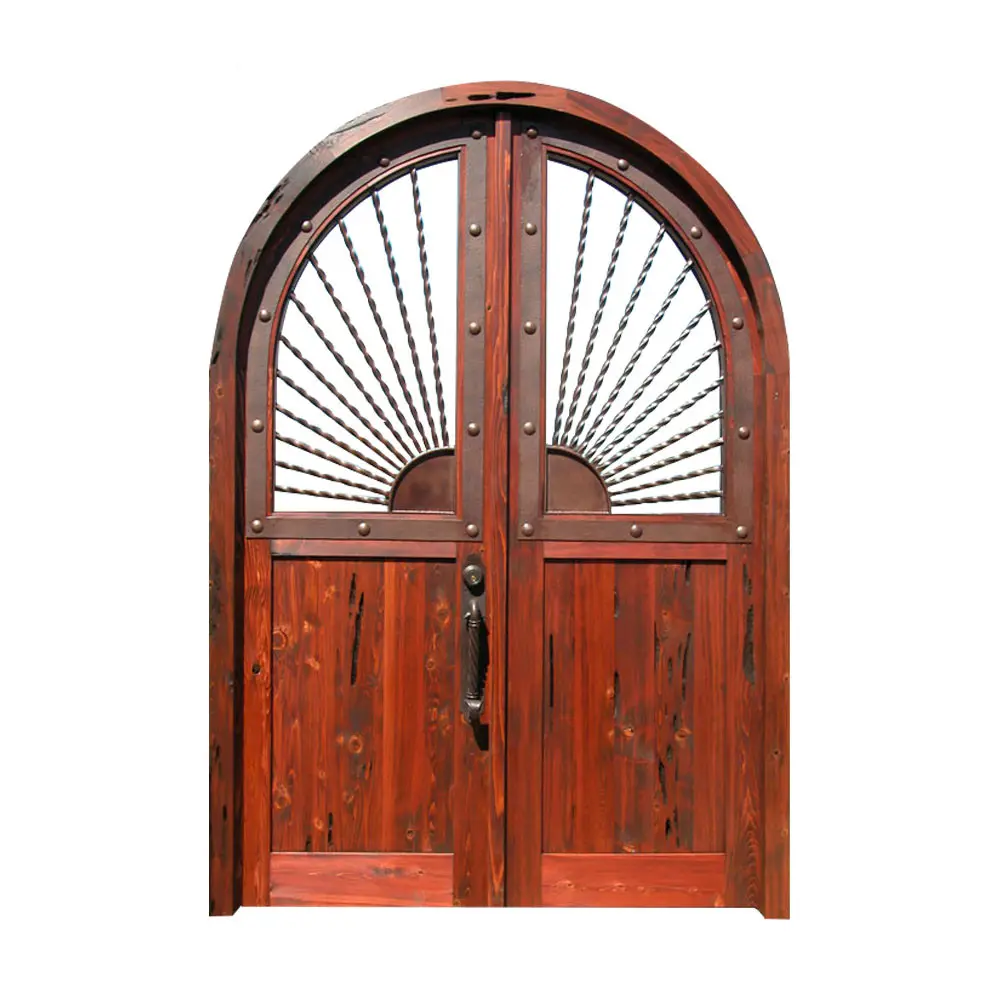 Interior de madera puertas de cristal arco superior exteriores de hierro de doble hoja de madera de las puertas de la Iglesia