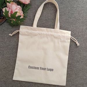 Sac de courses réutilisable personnalisé en coton naturel, anti-poussière, avec cordon de serrage, pour promotion - Product Image 3