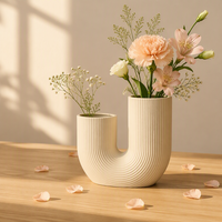 Vases à fleurs en céramique modernes en forme de U à double ouverture ARM LVG, en porcelaine noire mate, pour décoration de table et de maison, récipient floral