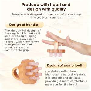 Natürlicher Kristall-Guasha-Stein Gua Sha Kamm Kopfhaut-Massagekamm Holz-Kopfhautmassagegerät Jade-Kamm für Kopfmassage - Product Image 2