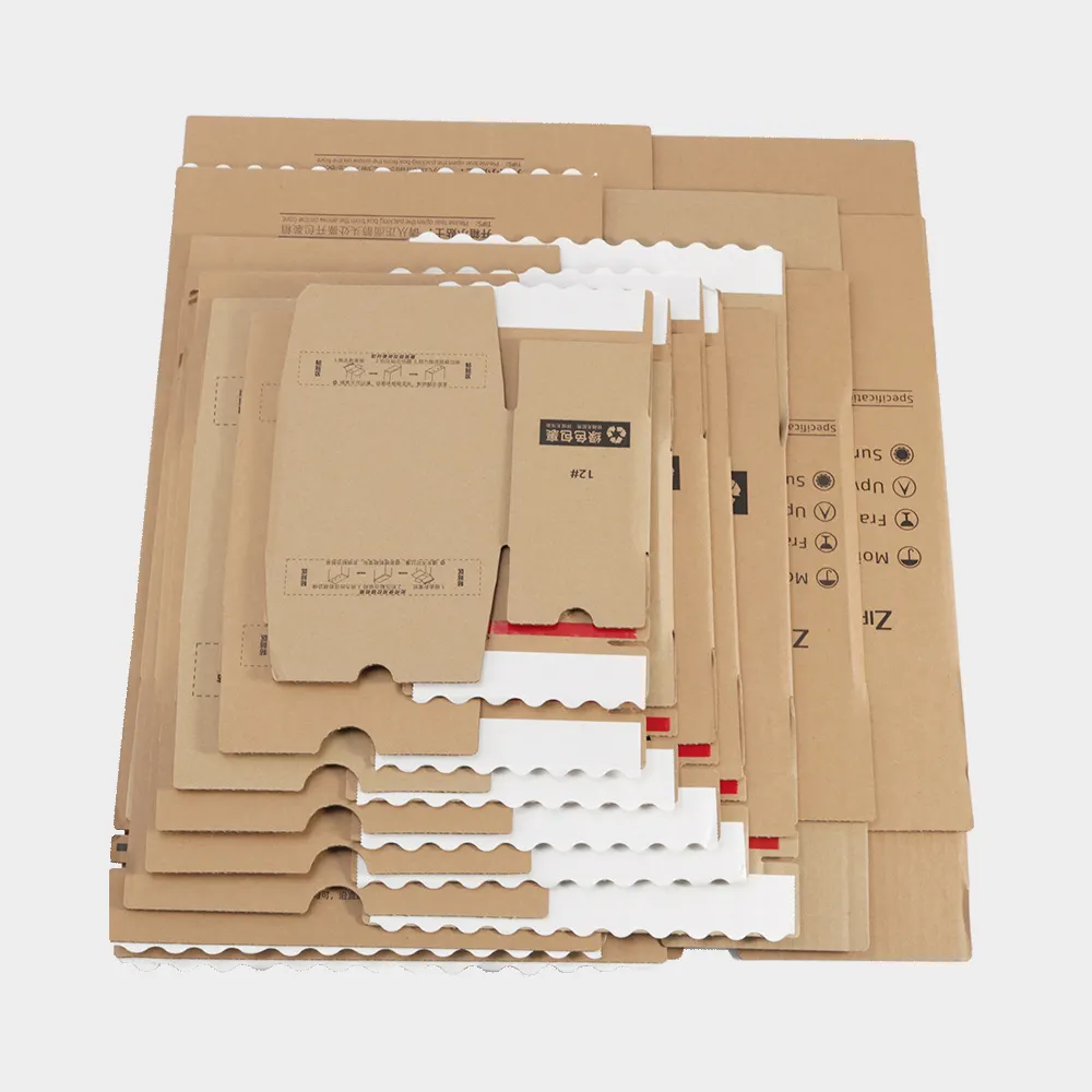 Kraft papel zipper caixa fácil de rasgar tira papelão ondulado roupas cosméticos presente embalagem aeronaves mailer caixa