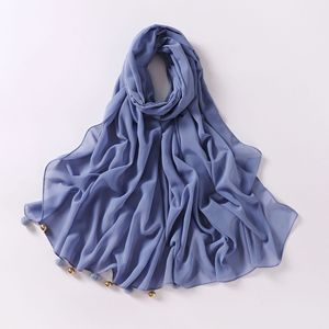 Hijabs en mousseline de soie de couleur unie avec boule poilue, nouvelle conception fantaisie, écharpe de tête musulmane islamique de luxe - Product Image 5