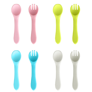 Juego de Cuchara y Tenedor de Silicona de Grado Alimenticio, Libre de BPA, Portátil, para Bebés, Niños Pequeños, Utensilios para la Hora de Comer, Vajilla Infantil - Product Image 3