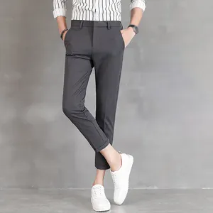 Mens Chino Pants Black Cotton Spandex Nine Points Casual Men Pencil Pants