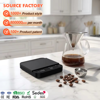 Balance électronique de cuisine en verre rectangulaire mince, 2 kg, balance alimentaire numérique, balance intelligente pour peser le café avec fonction tare