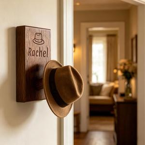Custom Solid Walnut & Beech Wood Wall Hooks, Personalized Engraved Name <b>Coat</b> <b>Pegs</b>, Wooden Entryway Organizer - Product Image 3
