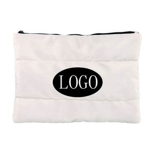 2024 Winter Custom Logo Down Cotton Nylon Soft Light Weight Puffer Puffy Fluffy Quilted Makeup Cosmetic Bag Travel Make up Pouch - Product Image 5