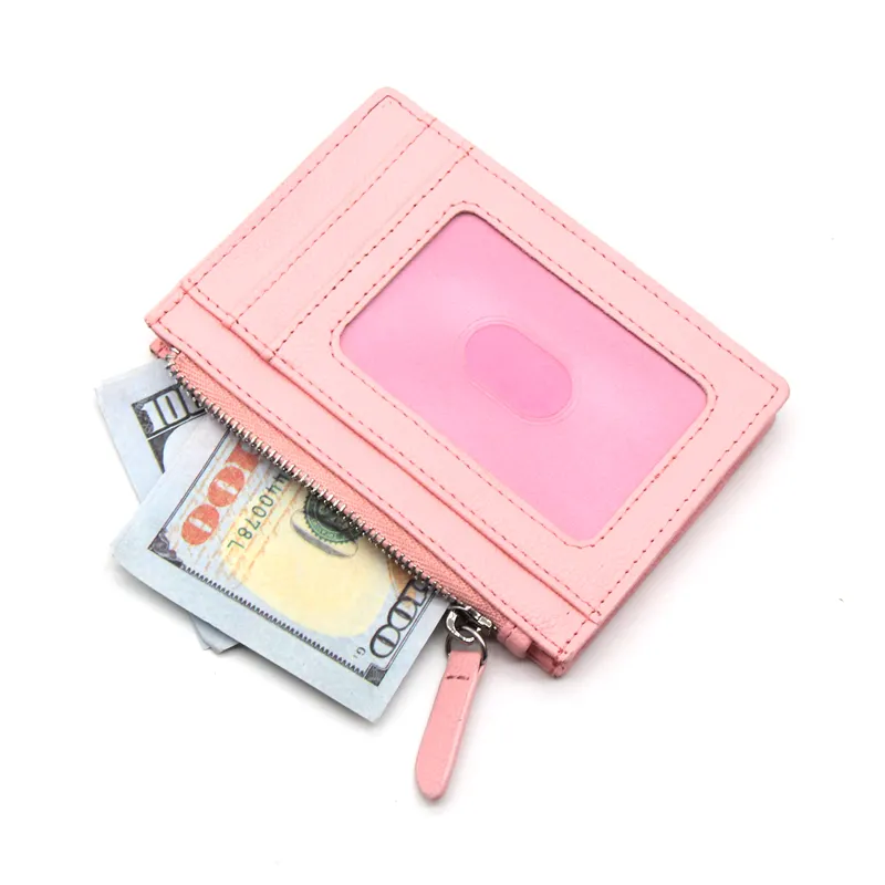 Benutzer definierte vegane Leder Brieftasche Mode Front tasche Brieftasche Pu Leder rosa Brieftasche für Frauen