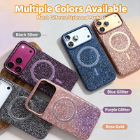 Coque tendance scintillante pour iPhone 17 18 Pro Max, étui en cuir brillant avec protection d'objectif métallique et chargement magnétique sans fil