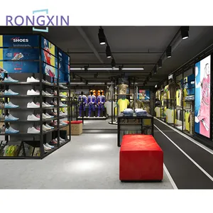 Men Sport Shoes Retail Shop Interior Display Wall Shelf Furniture Store Tailor Design Custom Made Sporting Clothing Store Decora