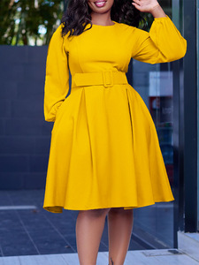 Vestido de Estilo Africano con Cinturón para Mujer, Otoño/Invierno, Nuevo, Manga Larga, Elegante, Cuello Redondo, Falda Completa, Estilo Europeo - Product Image 1