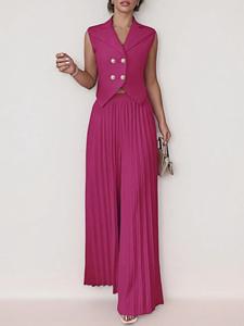 Dames Mouwloos Dubbel Rij-Rij Reversvest En Geplooide Wijde Pijpen Tweedelige Set Formele Werkfeestoutfit - Product Image 2