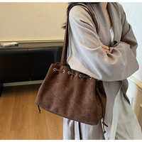 Sac à bandoulière décontracté en daim rétro pour femme, sac seau de voyage, sac à cordon, sac à main, sac fourre-tout, vente en gros