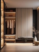 Système de dressing avec capteur humain et éclairage LED personnalisable en chêne massif/noyer, design minimaliste nordique pour chambre à coucher, mobilier de chambre
