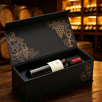 Boîte d'emballage écologique portable en carton rigide noir mat de luxe sur mesure pour bouteilles de vin rouge et de spiritueux