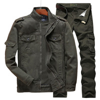 Ensemble veste et pantalon cargo pour homme, tissu en toile de coton robuste, tenue de travail en plein air, multi-poches, uniforme personnalisé