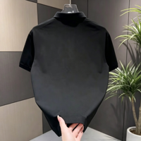 Kemeja Polo Pria Kasual Poliester Gaya Cina Modis, Bahan Bernapas, Model Slim Fit Kerah Lapel, Motif Bunga Teratai Putih, Terbaru Musim Panas