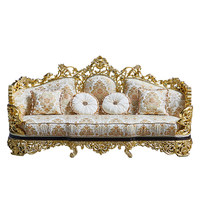Canapé en bois massif sculpté de luxe français, style européen, salon, feuille d'or, tissu importé, éponge, ensemble de canapés turcs