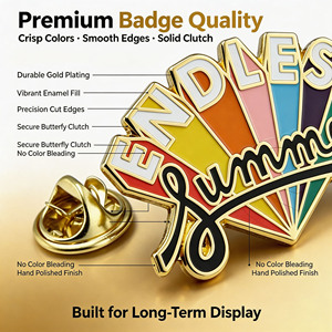 Badges de revers personnalisés en émail, lettres colorées plaquées or, thème estival, certifiés ISO, conception gratuite, faible MOQ, cadeau souvenir, OEM ODM - Product Image 3
