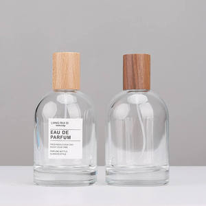 Venta al por mayor de botellas de perfume de lujo personalizadas de 30ML, 50ML, 100ML, de vidrio transparente con pulverizador, tapa de madera y serigrafía, para difusores de varillas. - Product Image 2
