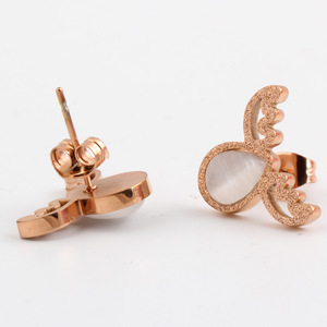 Rose Gold Antler <b>Stud</b> <b>Earrings</b> With Cat's Eye Stone For Women Gift - Product Image 5