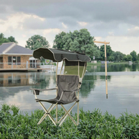Chaise de camping portable en métal avec auvent pliant et porte-gobelet, poche latérale, mobilier d'extérieur au design moderne en fer