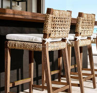 Tabouret de bar de luxe en bois, fauteuil de cuisine en chêne avec dossier en osier fait main, mobilier d'intérieur