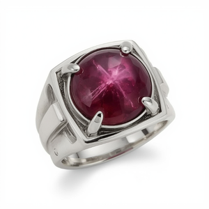 Bague pour homme en argent sterling avec rubis étoile, bijoux fins, pierre précieuse cabochon, style motard unique, design audacieux de haute qualité, masculin, pour les fêtes - Product Image 5