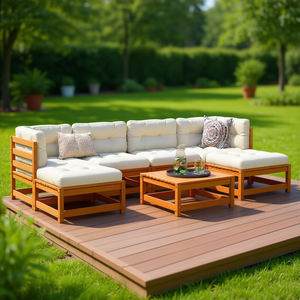 Ensemble de canapés de jardin en crème brun cassé, mobilier d'extérieur contemporain, coussins non imperméables - Product Image 2