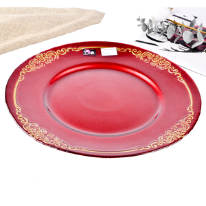 Assiettes de présentation en verre rouges et or de 13 pouces pour Noël, assiettes décoratives rouges pour mariage, vente en gros, faible MOQ - Product Image 3