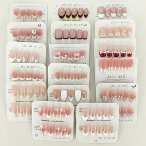 Unghie Finte French Tip, Sfumatura Rosa <span class=keywords><strong>Nude</strong></span>, Unghie Finte Corte Quadrate, Punte per Unghie con Linea Glitterata, Copertura Completa, Alta Qualità, Fatte a Mano - Product Image 1