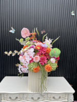 Bouquet de fleurs artificielles de luxe orange et rose pour mariage, en soie, avec hortensias verts et orchidées roses, centre de table pour décoration de fête