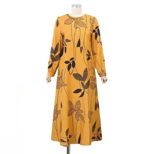Floral Print Long Sleeve Lightweight Bohemian Dress Holiday Sundress Modest Robe For Somalia Dress Muslims Women
