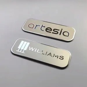 2024 Ontwerp Metalen 3d Spiegel Reliëf Rasied Gegraveerd Aluminium 1Mm Zelfklevende Naamplaatjes Sticker Label Logo Tags Badge