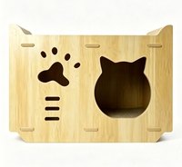 Nichoir pour chat en bois massif avec découpe tête de chat et empreinte de patte, à assembler par perforation, grotte cachée ventilée, pour intérieur