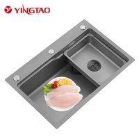 Évier de cuisine de luxe YINGTAO, simple bac, fait main, noir, moderne, à encastrer, poli pour cuisine
