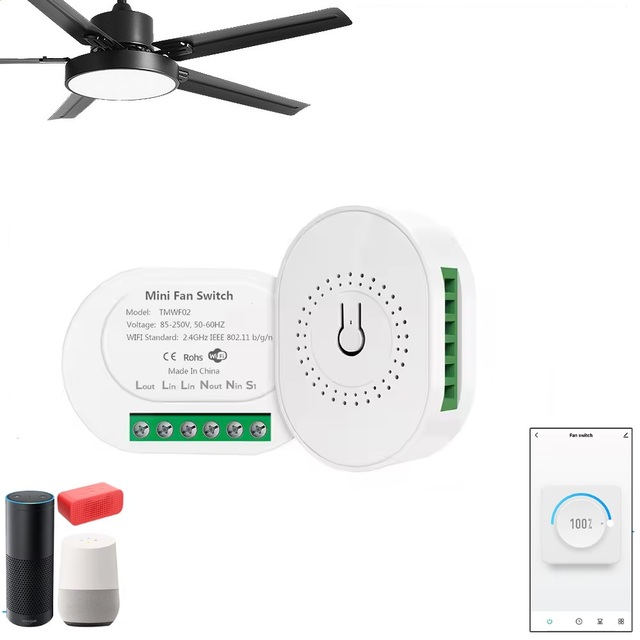 Tuya Wifi Smart Ceiling Fan Speed Switch EU 220V Mini Wall On Off Module Remote Electric Control For Alexa Google Home