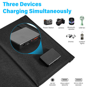Alecter <b>Solar</b> 40W Foldable <b>Solar</b> <b>Panel</b> 40W Monocrystalline <b>USB</b> Charging Kit Black Waterproof Portable - Product Image 4